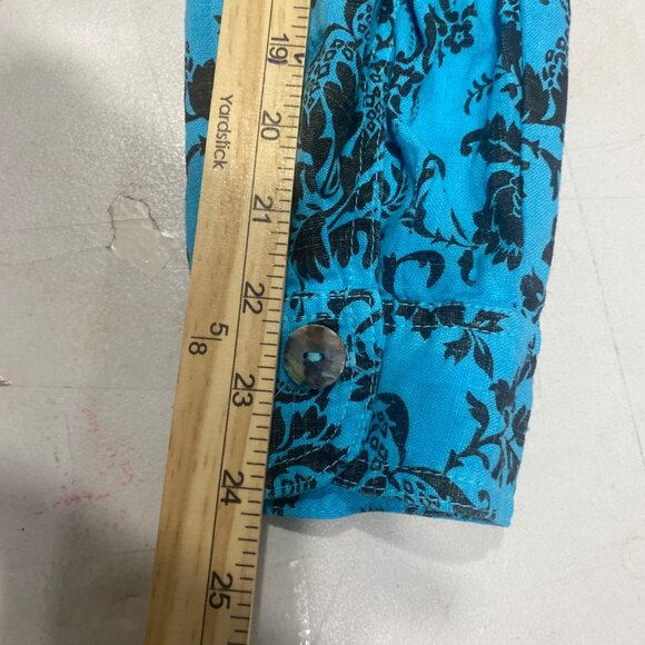 California Threads XL Blue & Black Floral Button-Up 100% Linen Shirt With Long S - Picture 10 of 11